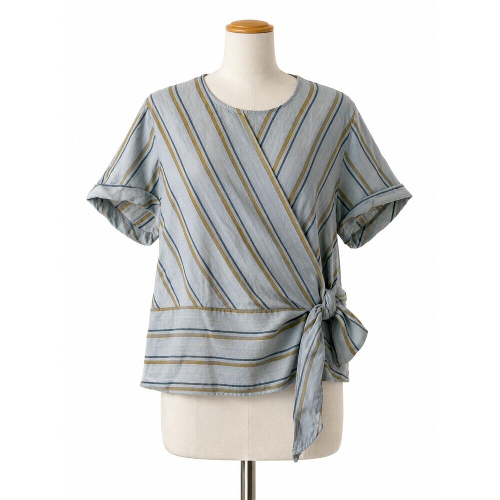 Made in Italy 100% Linen Top Size Medium? Large? XL? Striped Tie Waist Coastal